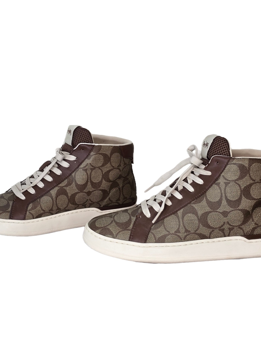 Coach Clip Signature High Top Sneakers Women’s Size 11B Brown Khaki Canvas - Picture 1 of 14